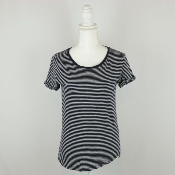 H&M Women's Extra Small Black White Striped Scoop Neck Short Sleeve Tee - Picture 1 of 7